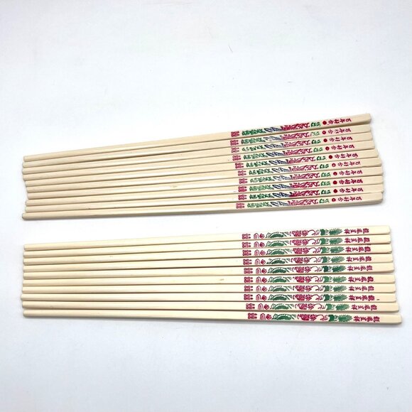 Vintage Plastic Chopsticks Set Of 20 Dragon Phoenix Chinese Characters - Picture 1 of 10